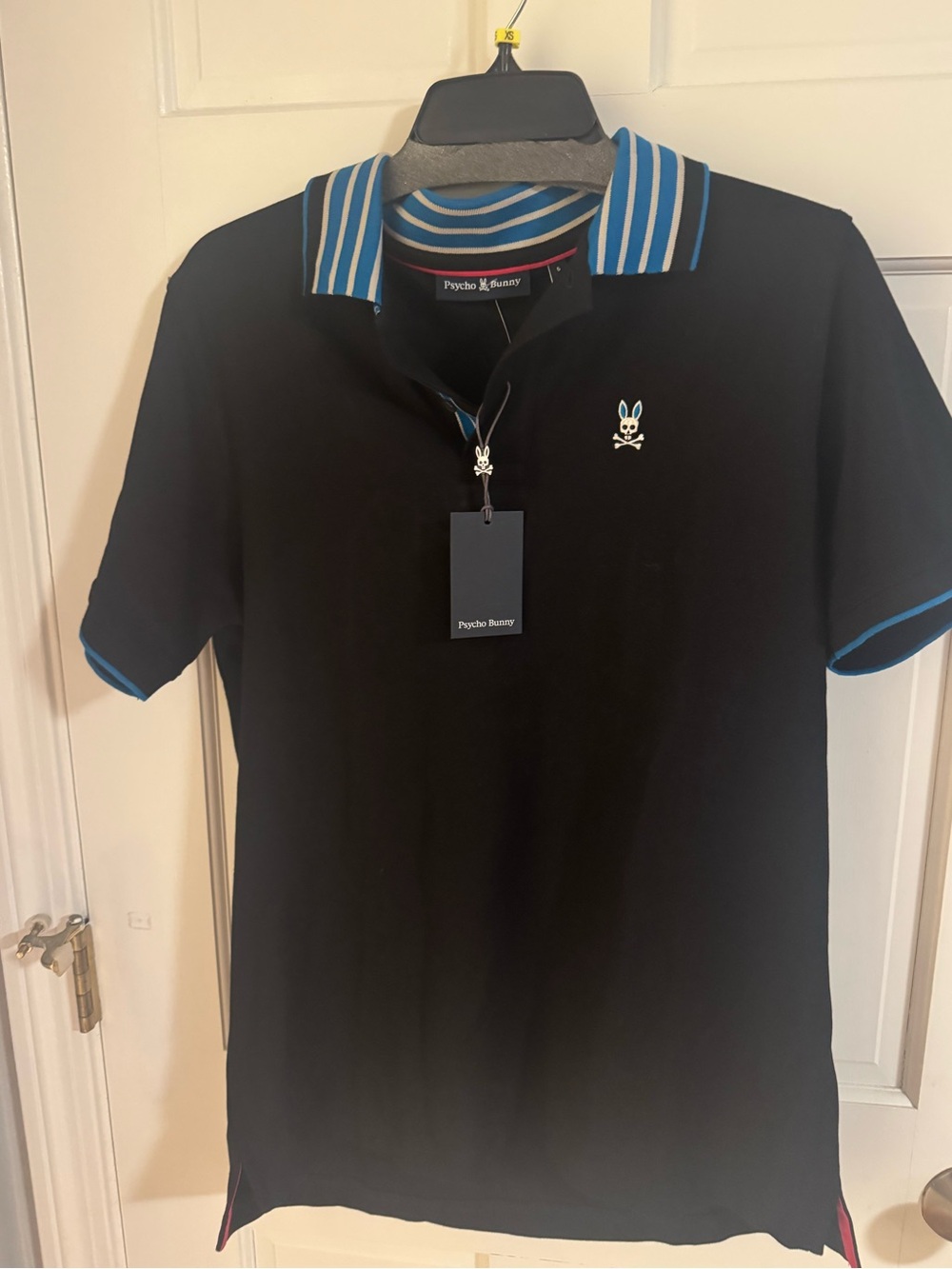 Men's Psycho Bunny Polo Shirt BLK W/Blue Trim Pima Cotton 5 M Short Sleeve NWT